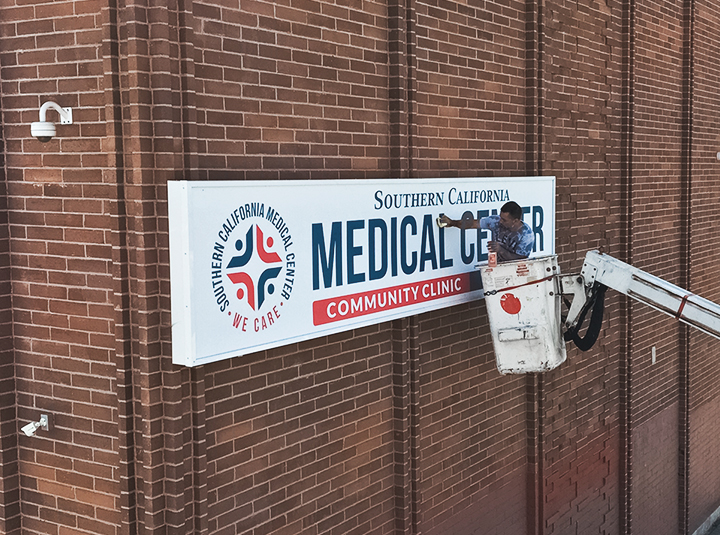 Southern California Medical Center led sign made of aluminum and acrylic during installation