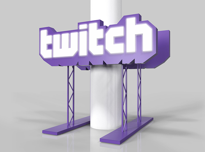 Twitch business light up sign in 3D rendering