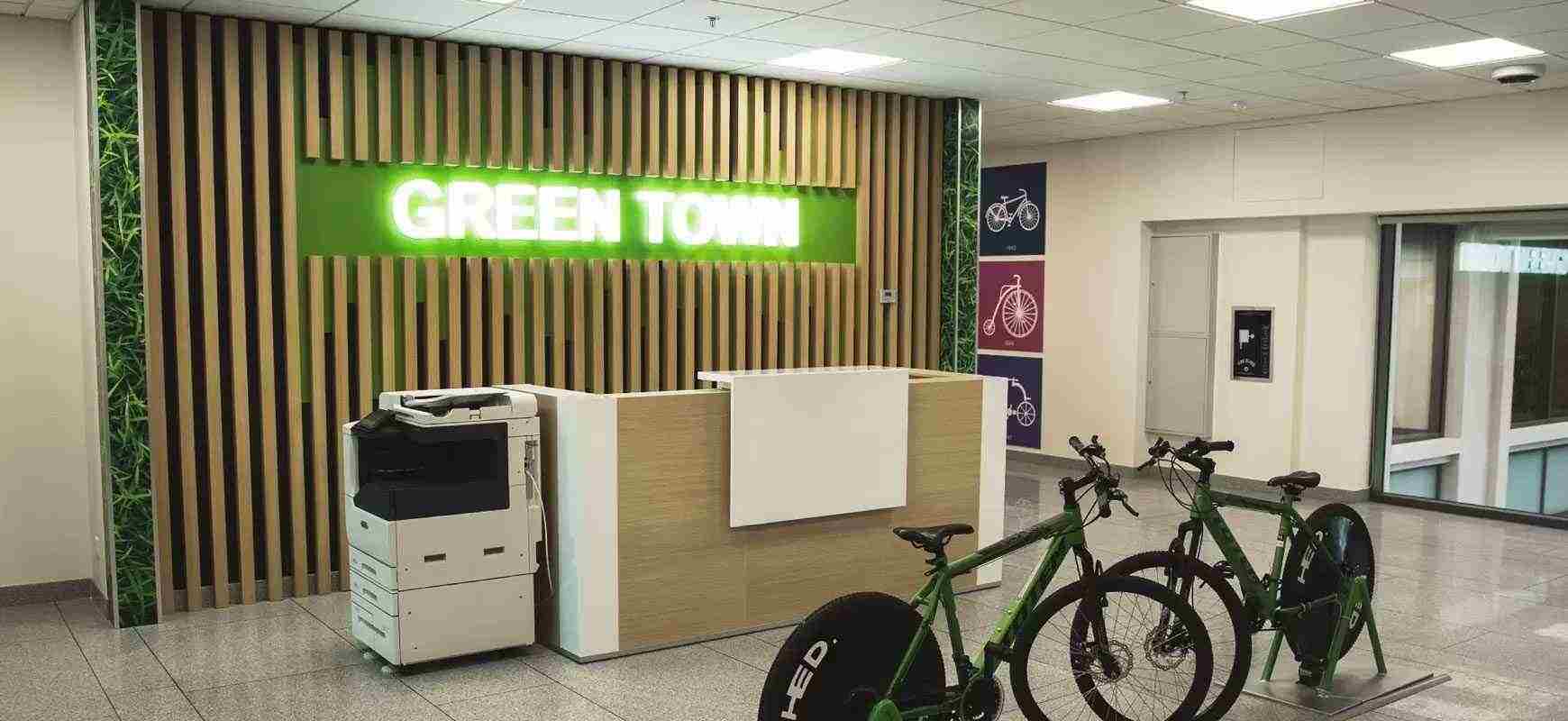Eco-friendly office lobby signs for a bank with illumination on wooden plaques