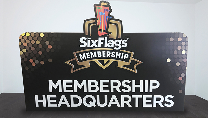 Six Flags large format printing on PVC displaying the brand name