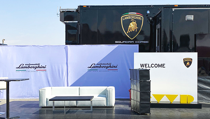Lamborghini large format printing on aluminum and wood for a big event