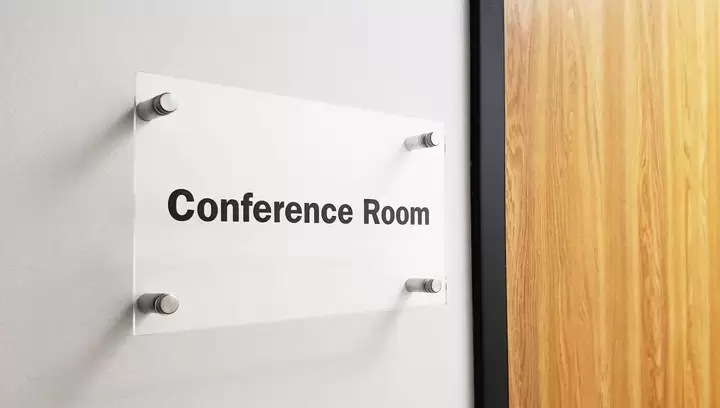 Formal lobby signs for conference room made of acrylic with metallic standoffs