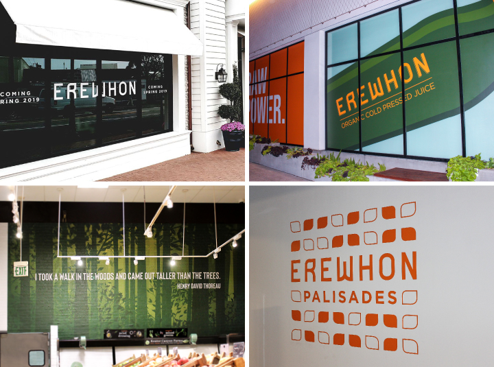 Erewhon indoor and outdoor decals made of opaque vinyl for full branding