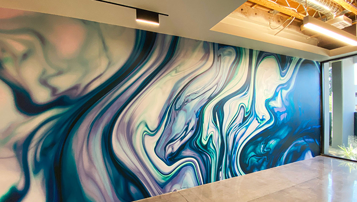 Abstract full wall graphics made of opaque vinyl for custom interior decor