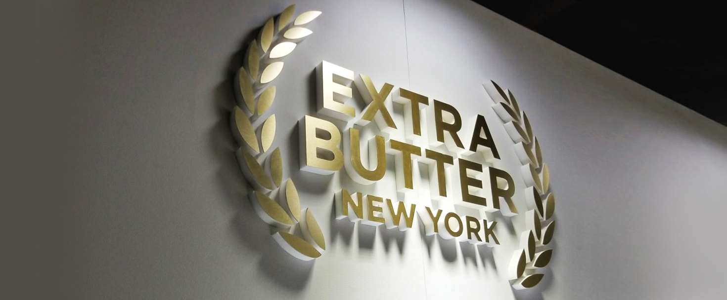 Extra Butter New York foam logo cut-out made of ultra board for interior branding