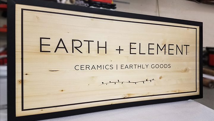 Ceramics|Earthly Goods large format printing on wood for branding