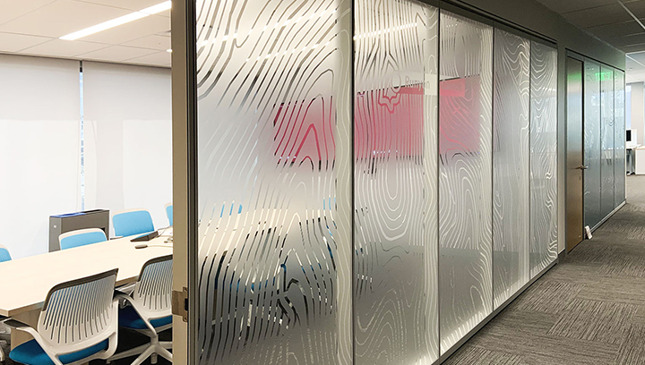 Neutrogena office window decals made of frosted vinyl for conference room privacy
