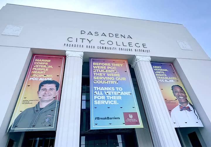 Pasadena City College large format printing on vinyl displays for veterans campaign promotion