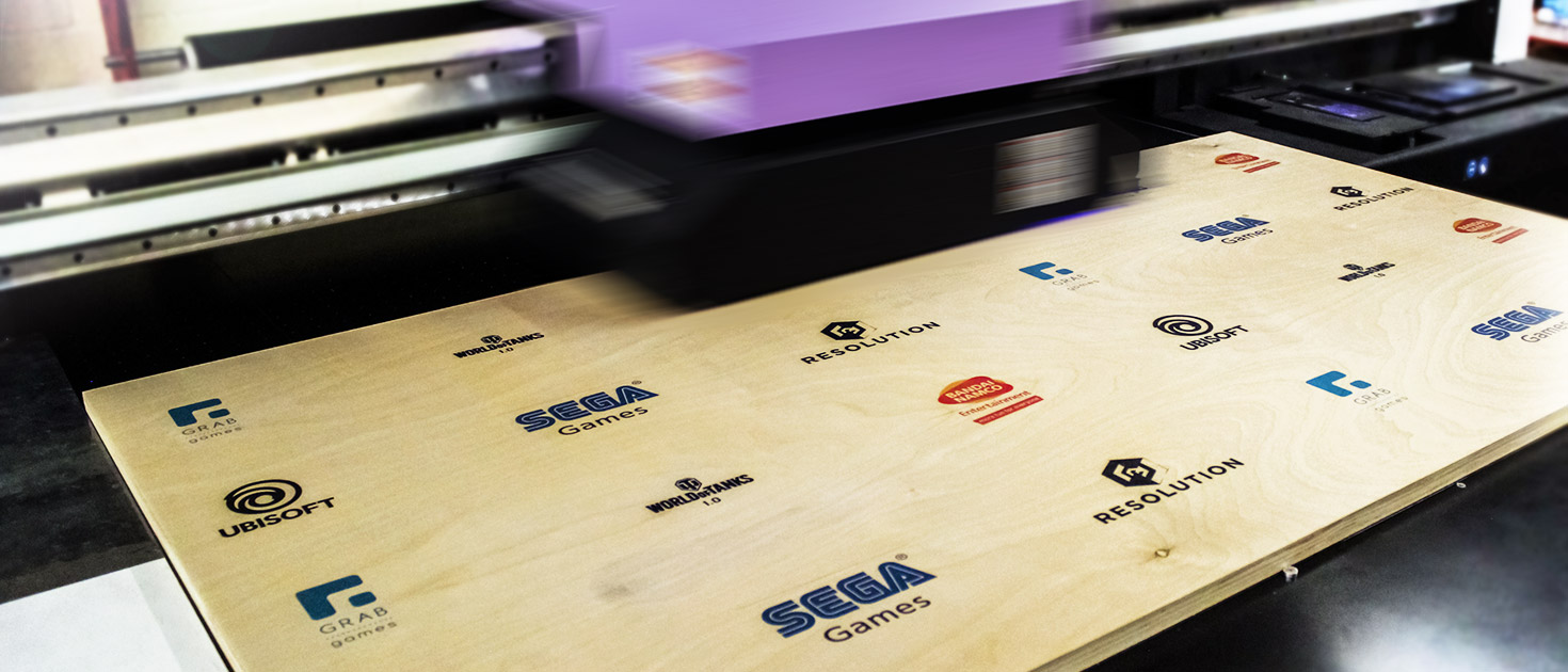 SEGA Games large scale printing on plywood showing the company name