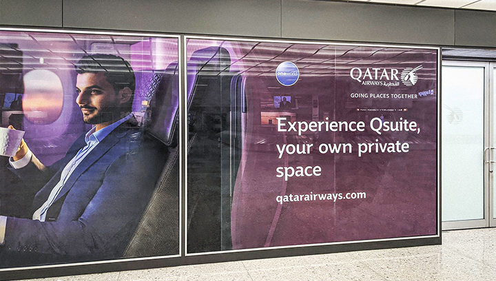 Qatar Airways vinyl decals in a promotional style made of opaque vinyl applied to the wall