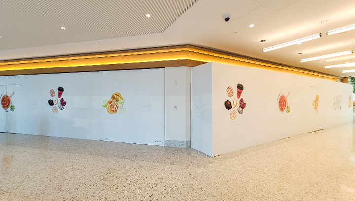 Halo Restaurant's shop wall decals with food graphics made of opaque vinyl for indoor branding