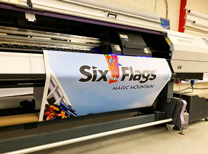 Six Flags custom wall decal printing process on vinyl banner material