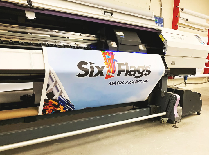 Six Flags large format printing process on vinyl for advertising