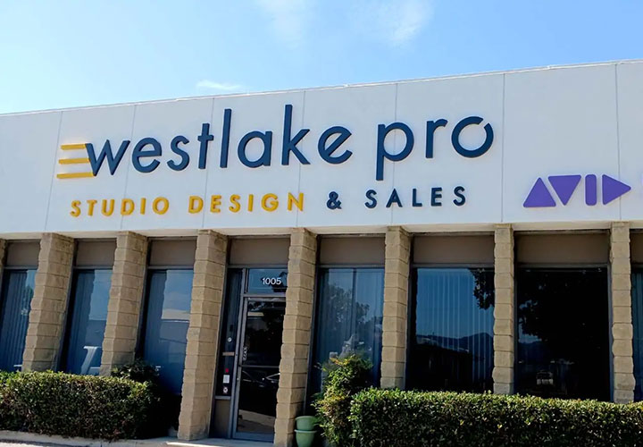 Westlake Pro foam board sign displaying the company name and logo for building facade branding