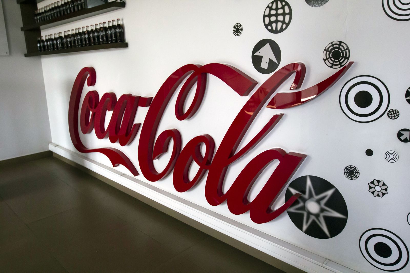 Coca-Cola 3d acrylic letters fixed to the wall with direct mounting for interior branding