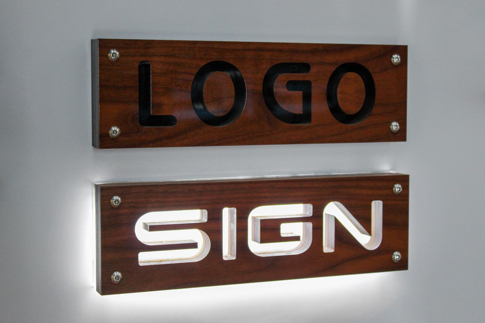 Illuminated Wooden logo Sign
