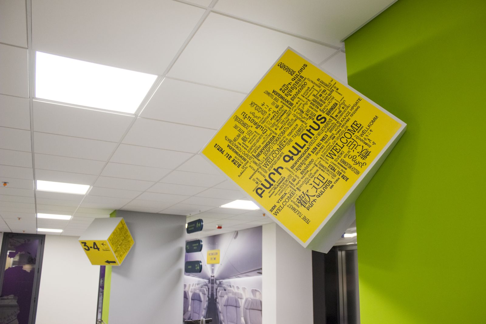 Ameriabank custom PVC signs made with vinyl welcoming messages for office lobby decorating