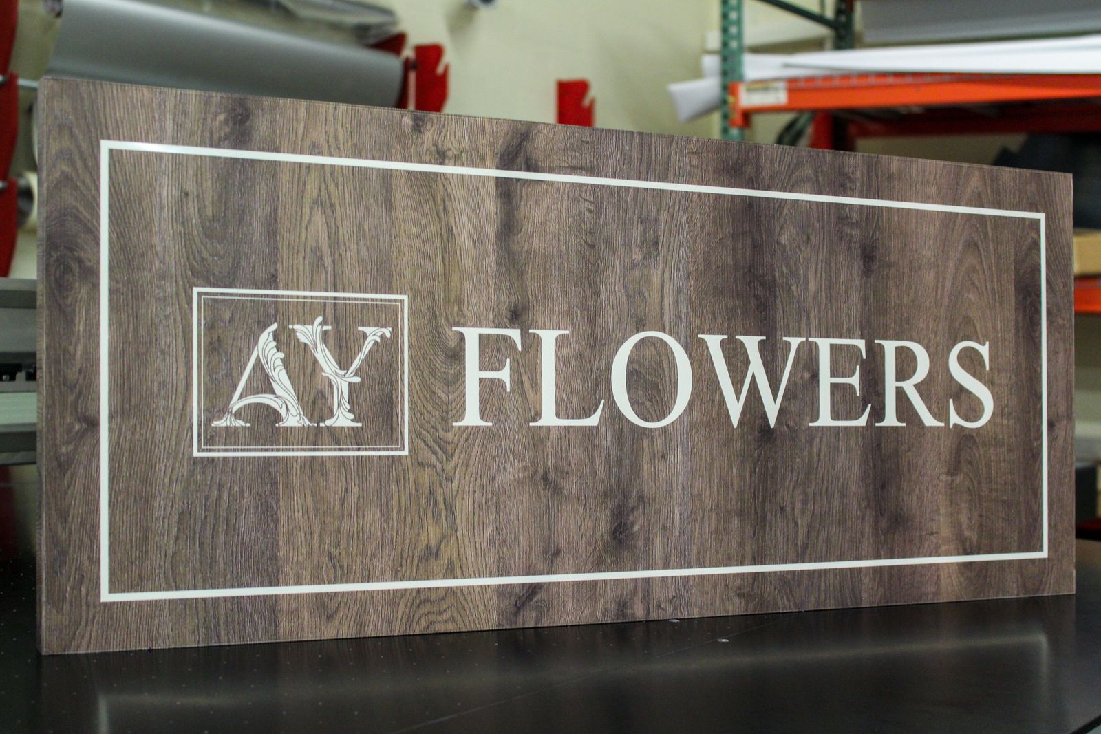 flowers wooden sign
