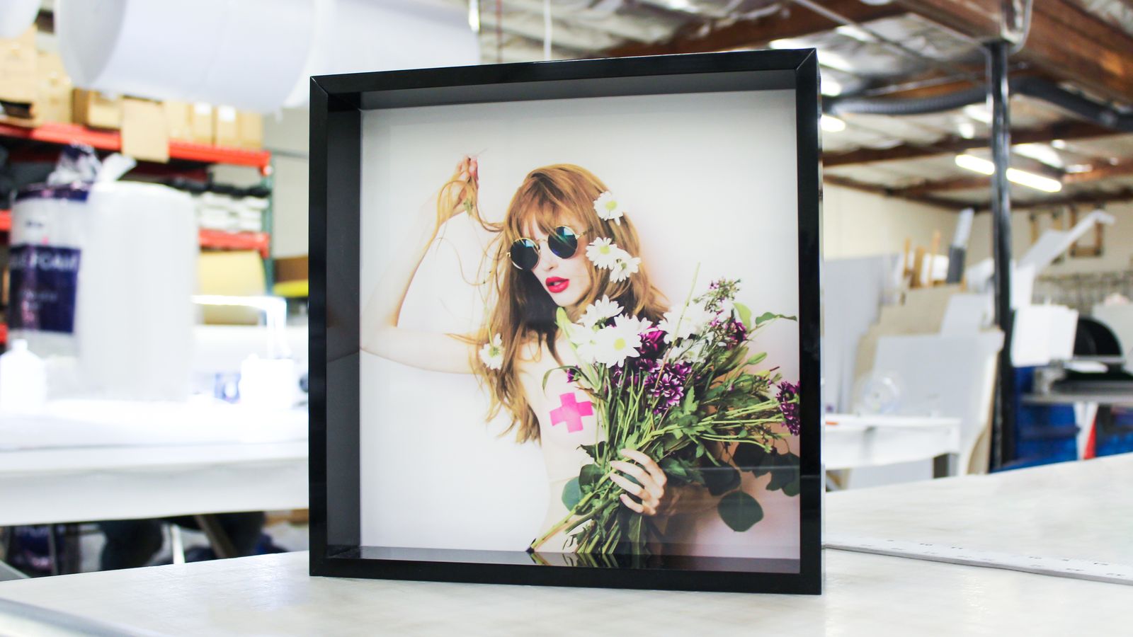 decorative custom indoor sign with a girl photo print made of acrylic for interior branding