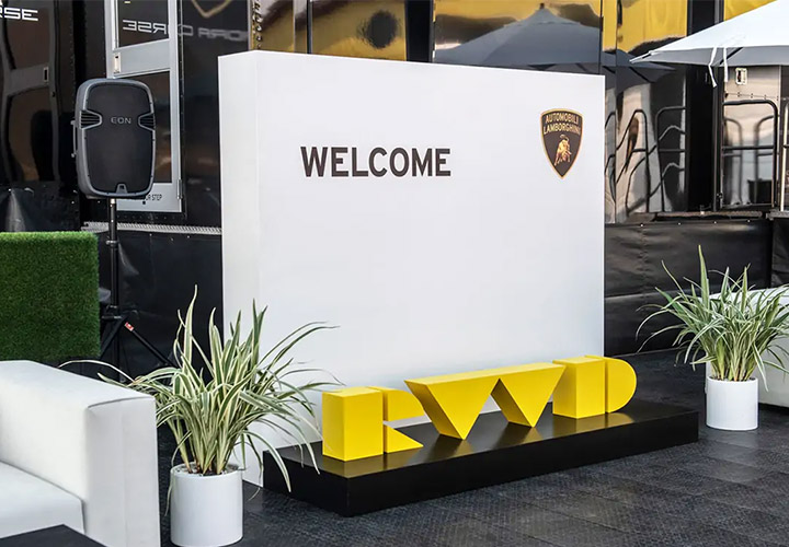Lamborghini 3D letter stand used as the main feature of a trade show display