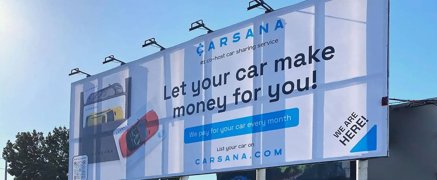 Carsana custom banner with promotional messaging made of vinyl for billboard advertising