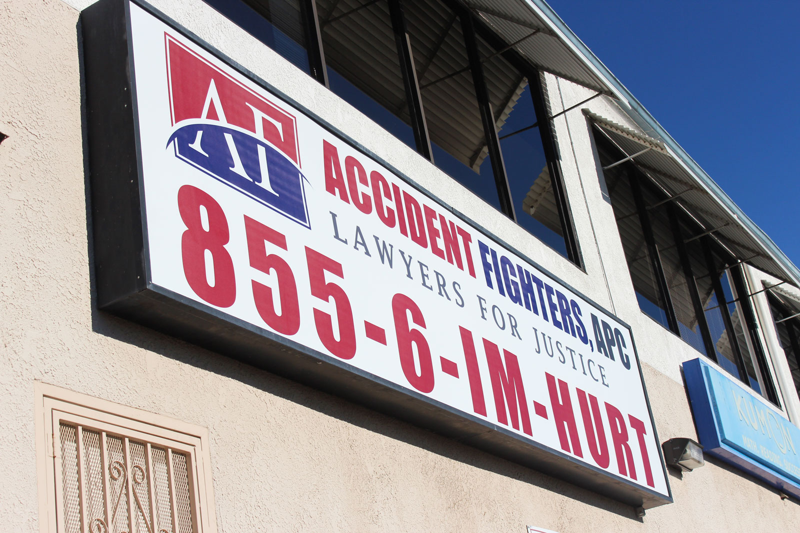 Accident Fighters, APC large light box made of Lexan and aluminum for law office branding
