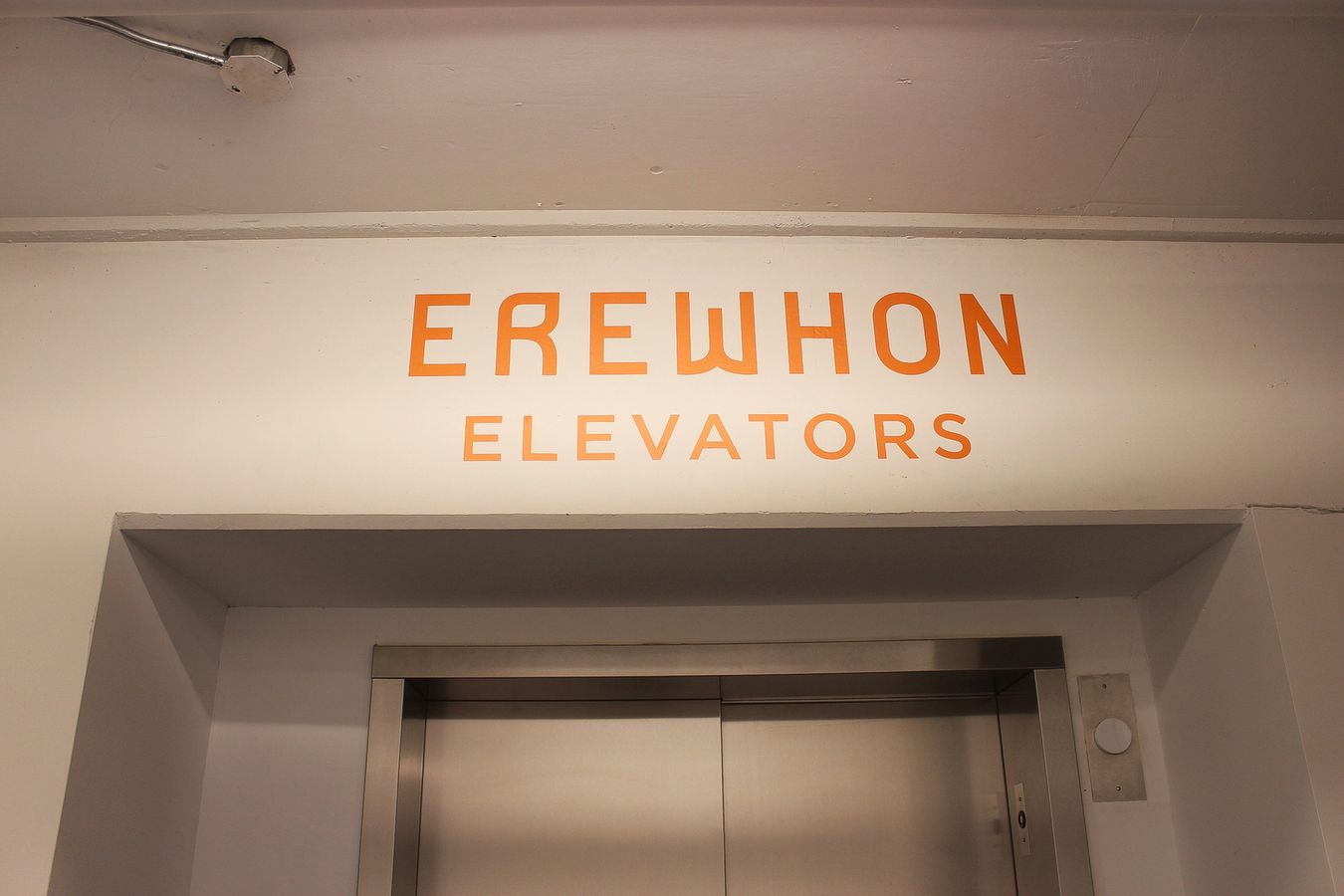 Erewhon elevator sign lettering