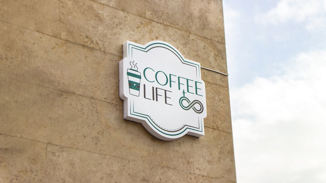 Coffee Life custom light box with the company name and logo made of acrylic and aluminum