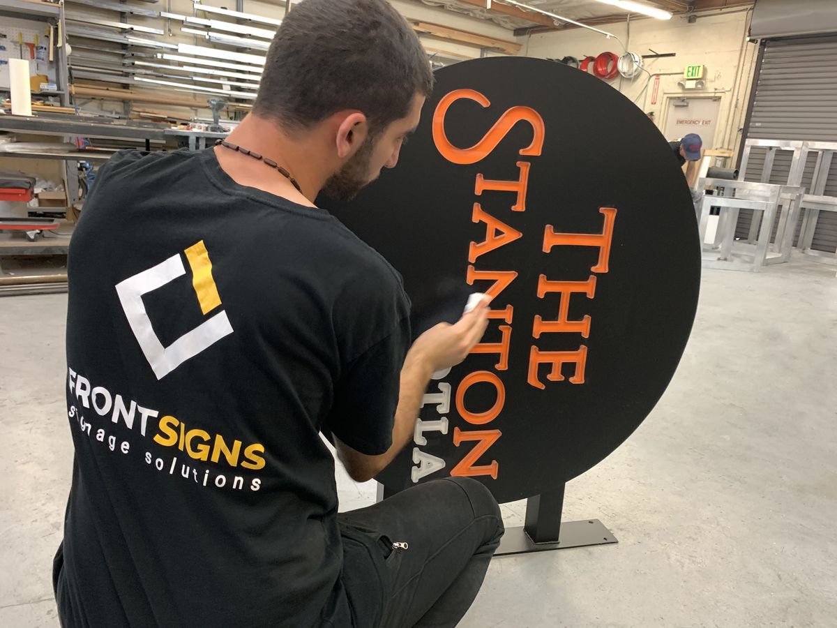 The Stanton DTLA light box sign in a round shape made of aluminum and acrylic