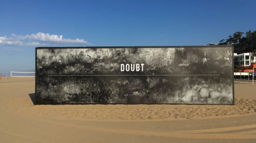 Annenberg exterior light box powered by solar light made of aluminum, Lexan, and backlit vinyl