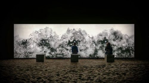 large illuminated freestanding wall