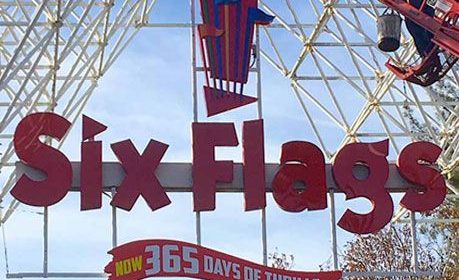 Six Flags custom light box logo sign made of aluminum and acrylic for the theme park branding