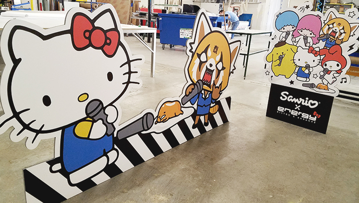 entertaining event sign displaying Hello Kitty characters made of gator board
