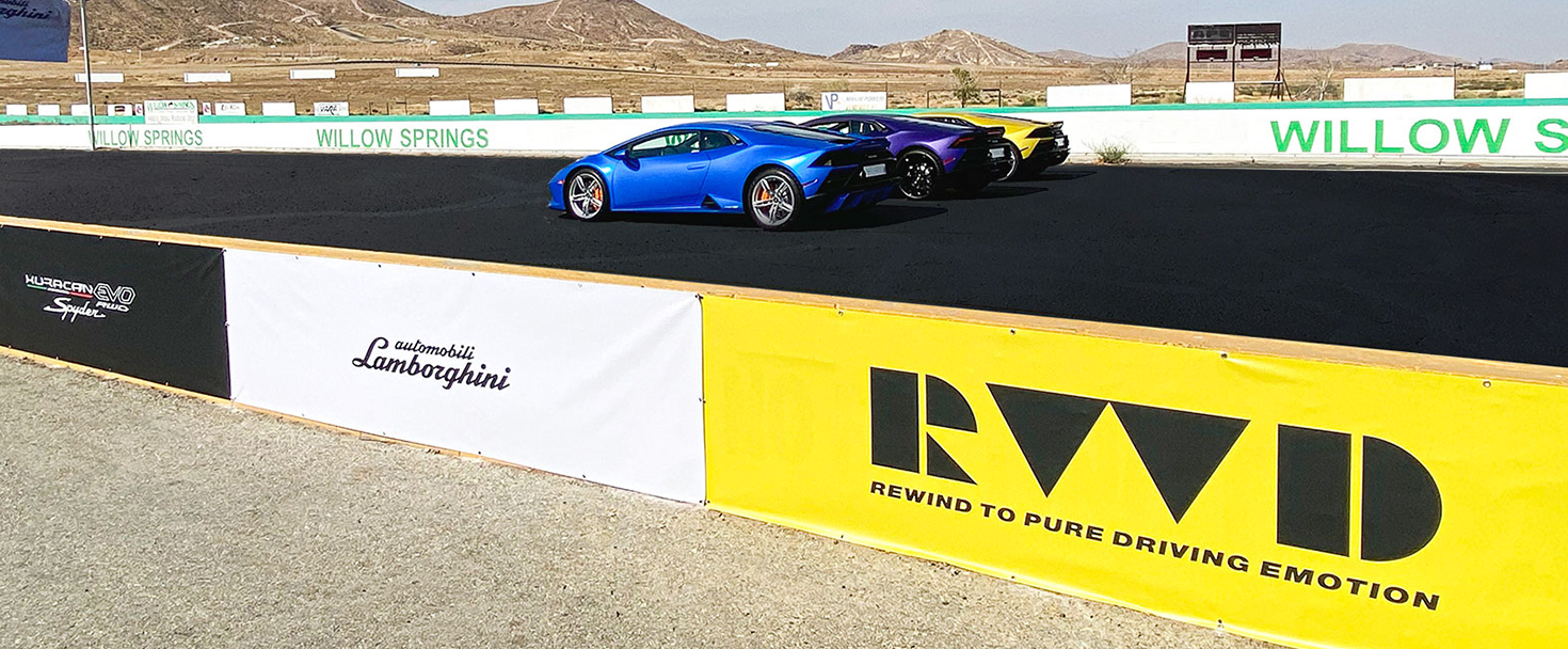 Lamborghini stadium graphics made of vinyl for race track branding