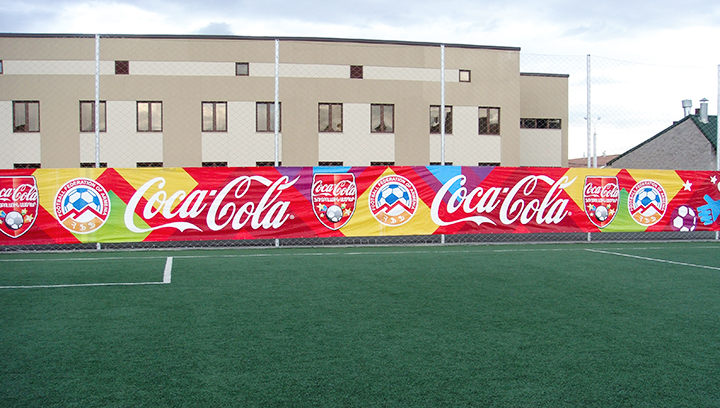 Coca Cola outdoor stadium signage in a big size made of vinyl for displaying sponsorship