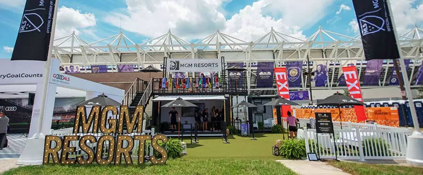 MGM Resorts corporate event signage with retro style letters made of aluminum for branding