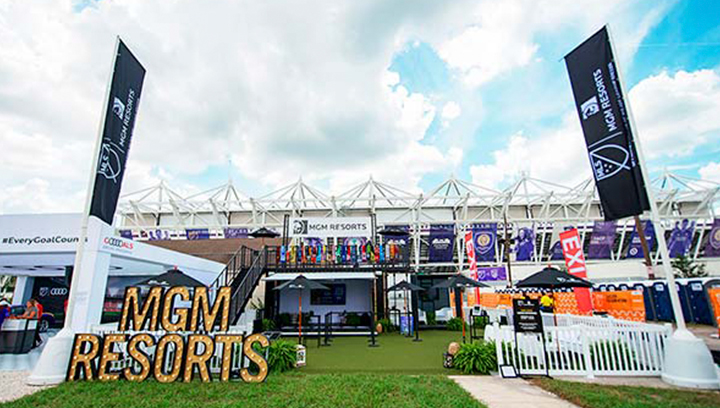 MGM Resorts stadium branding signage with marquee letters made of aluminum