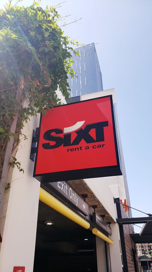 Sixt outdoor light box in a square shape made of acrylic and aluminum for brand promotion