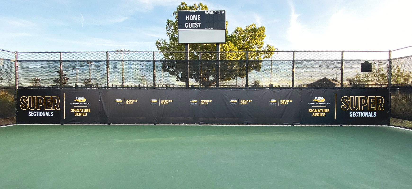 USTA stadium graphics made of vinyl for tennis court branding