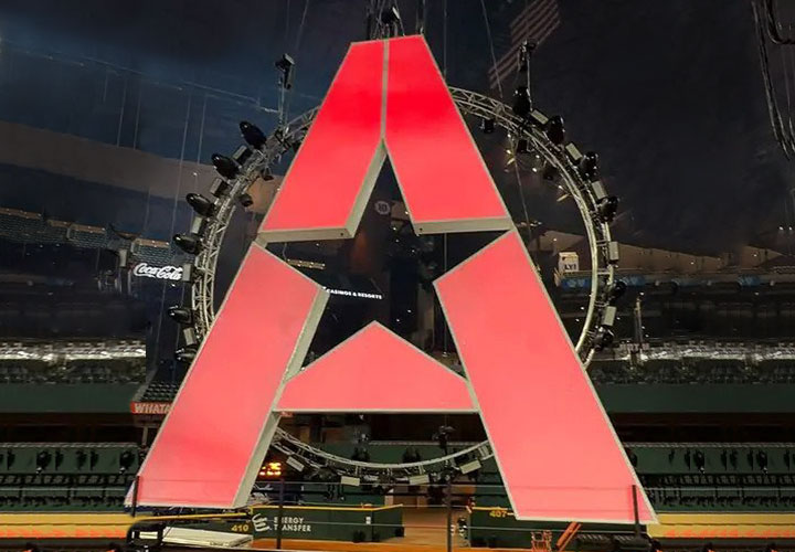 The American Rodeo stadium signage in the form of a large letter A made of aluminum and acrylic