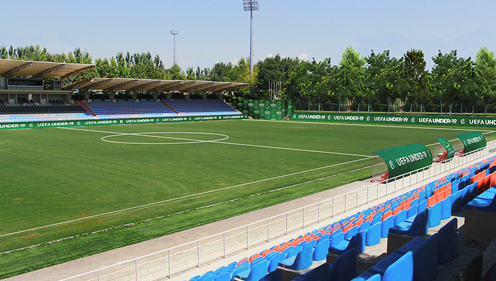 UEFA sports stadium signs in green made of vinyl for full branding