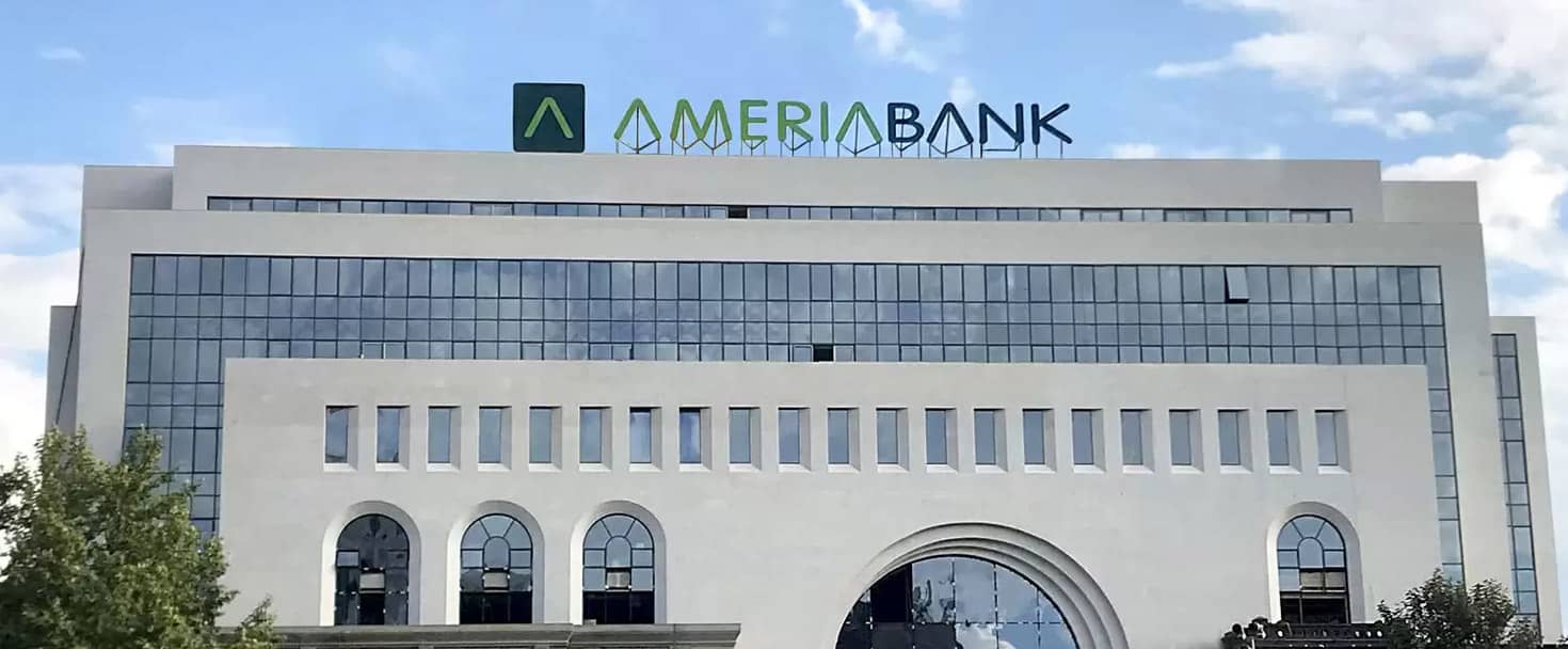 Ameriabank signage displaying the brand name and logo made of aluminum and acrylic for branding
