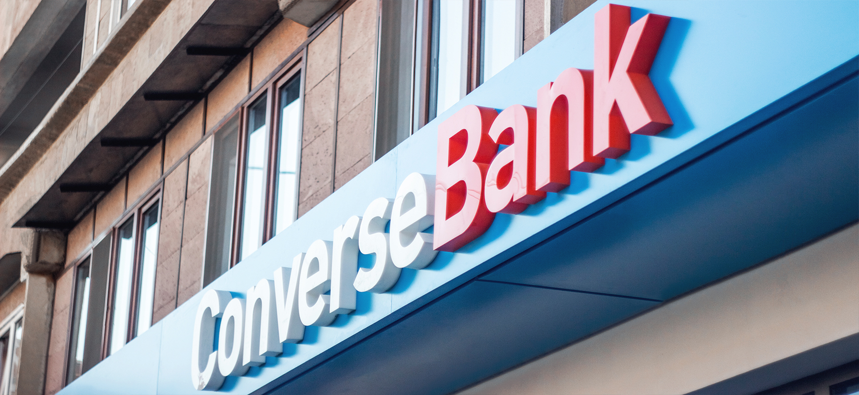 Converse Bank signage with brand name lighted letters made of aluminum and acrylic