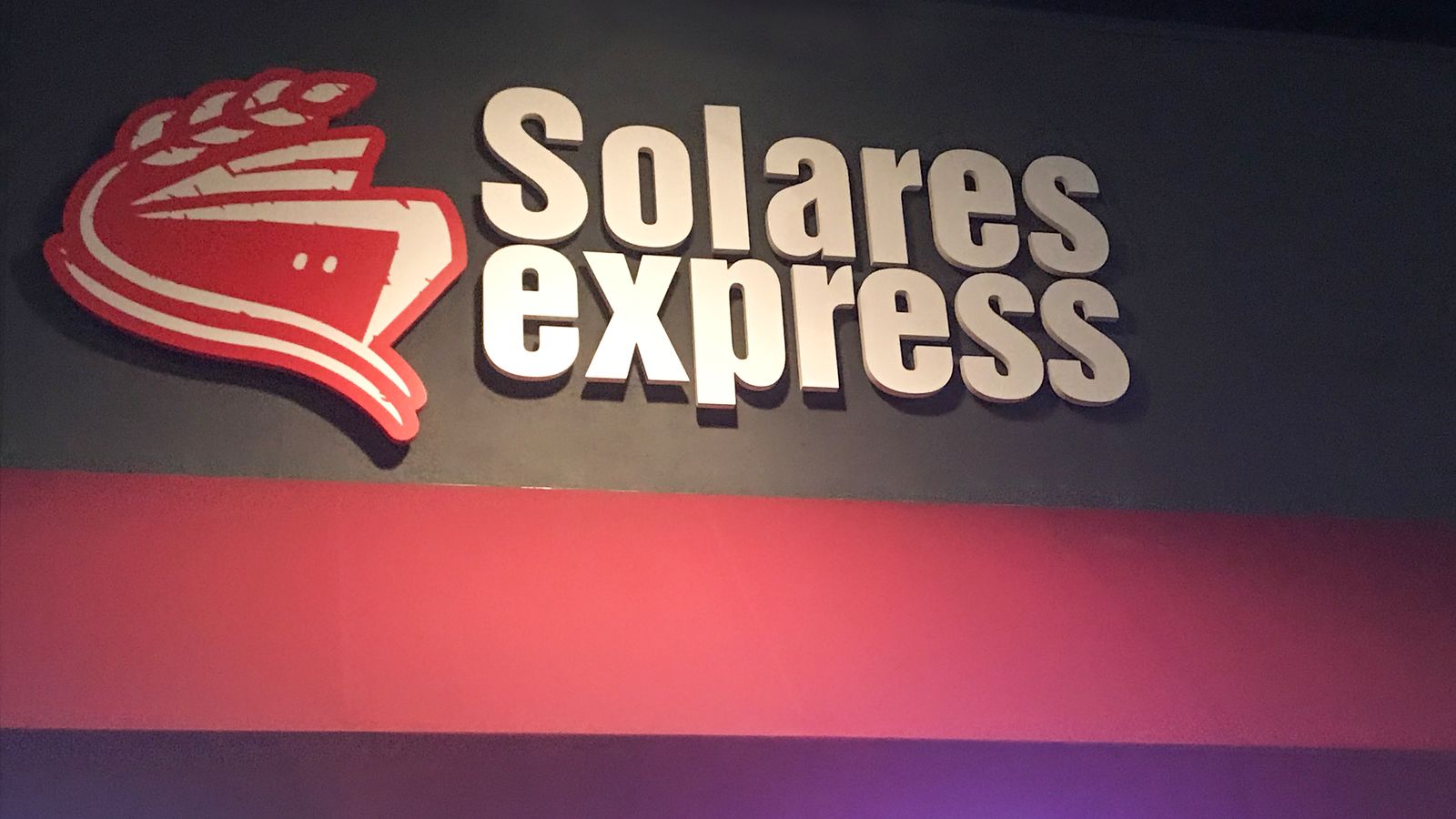 Solares Express 3d plastic letters painted in white and logo sign painted in red made of PVC