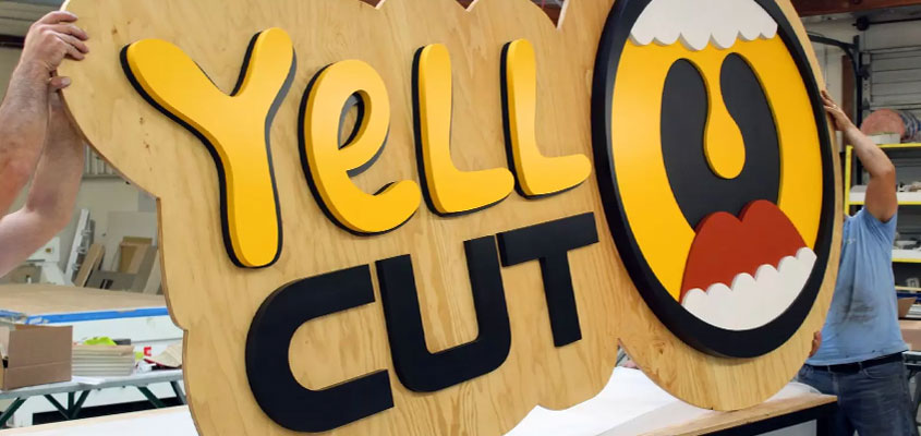 Yell Cut wooden board signage idea for event branding