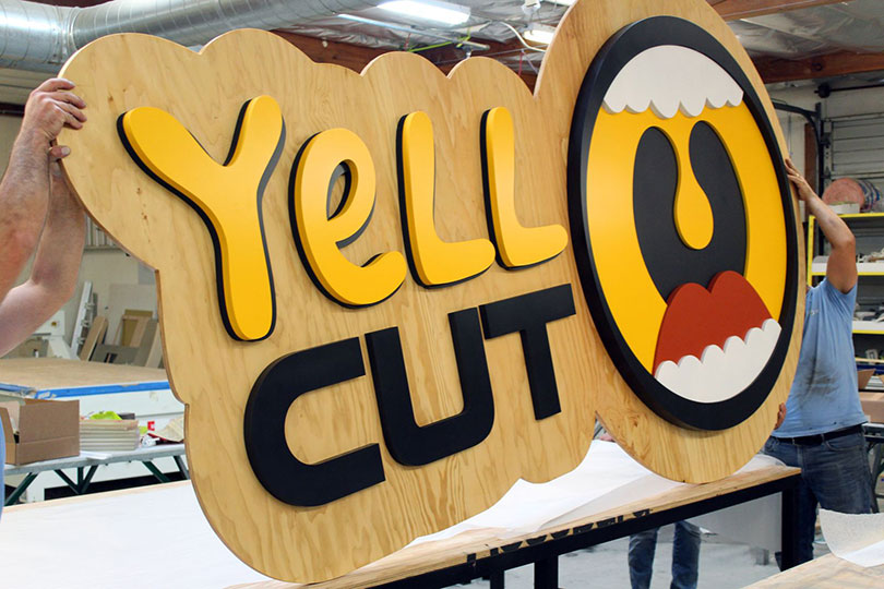 Yell Cut wooden sign for business event Yell Cut wooden sign for business event-FrontSigns