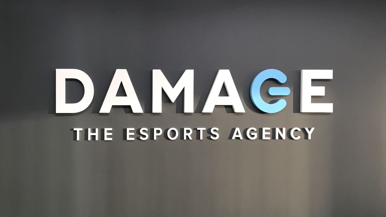 Damage - The Esports Agency 3d acrylic letters wall-mounted for office interior branding