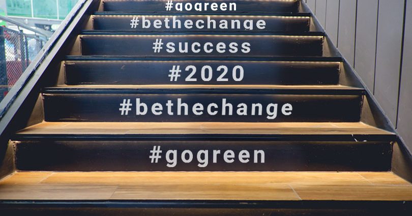 stair wraps with hashtags event branding idea Yell Cut wooden sign for business event