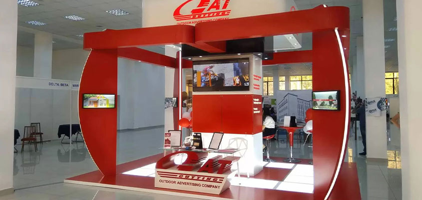 GAT Cutting trade show booth design concept with soft lighting