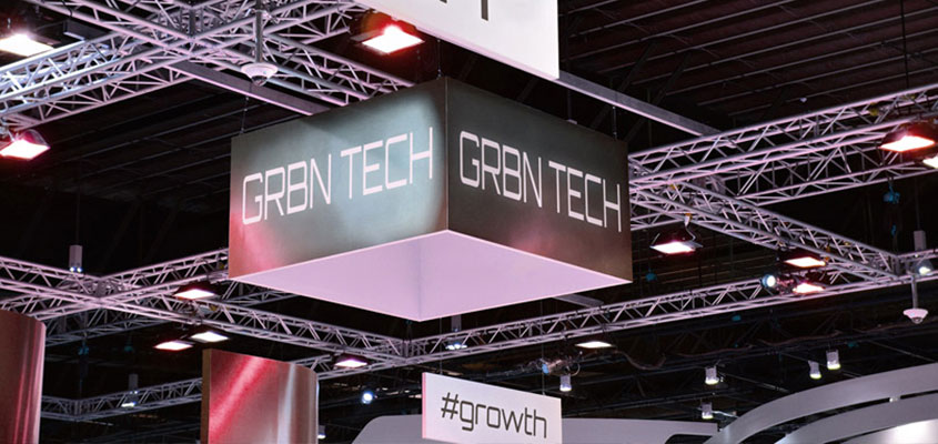 Trade show display tip shown on GRBN Tech hanging display example